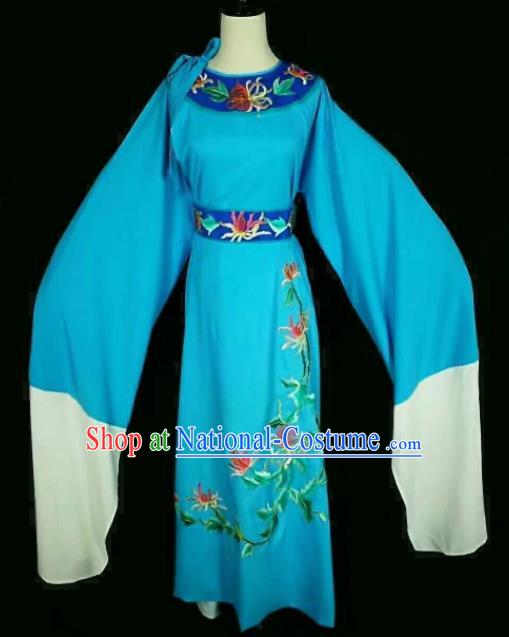 Chinese Traditional Peking Opera Niche Costume Ancient Scholar Embroidered Blue Robe for Men