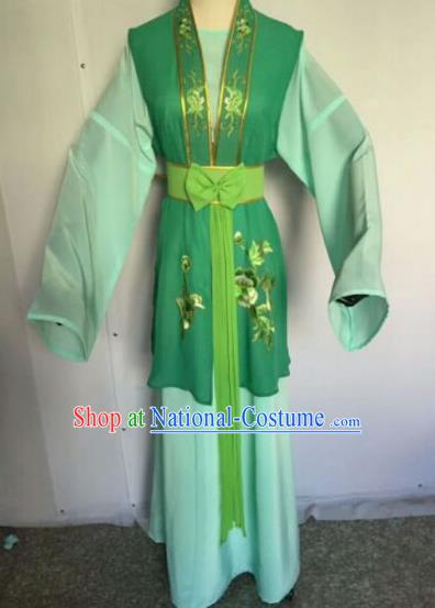 Chinese Traditional Peking Opera Artiste Costume Ancient Court Maid Embroidered Green Dress for Women