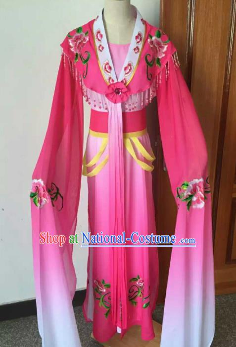 Chinese Ancient Peri Embroidered Rosy Dress Traditional Peking Opera Court Maid Costume for Women