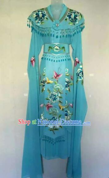 Chinese Ancient Peri Embroidered Blue Dress Traditional Peking Opera Artiste Costume for Women