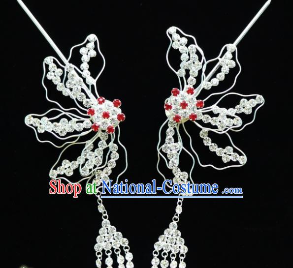 Chinese Ancient Princess Crystal Phoenix Tassel Hairpins Traditional Peking Opera Artiste Hair Accessories for Women