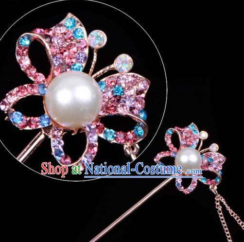 Professional Chinese Traditional Beijing Opera Hair Accessories Ancient Princess Colorful Crystal Butterfly Hairpins for Women