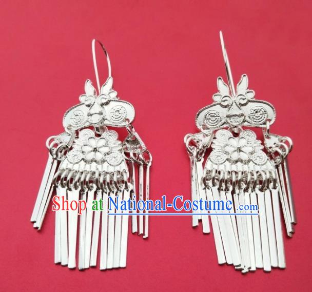 Chinese Traditional Ethnic Ear Accessories Miao Nationality Silver Tassel Earrings for Women