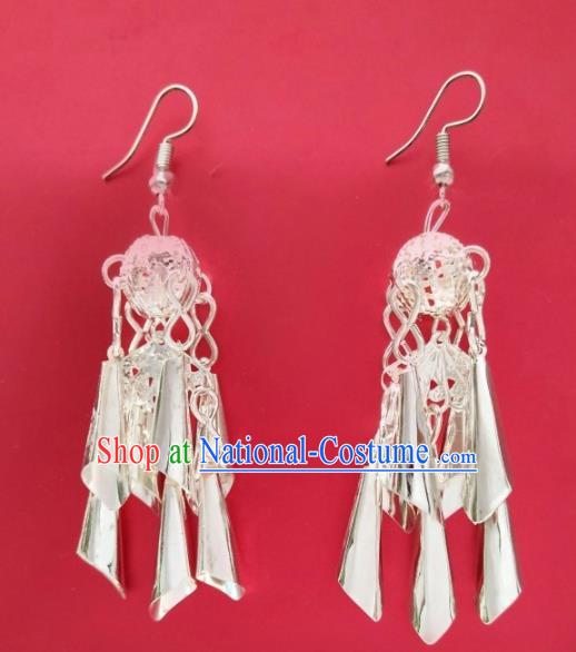 Chinese Traditional Ethnic Tassel Ear Accessories Miao Nationality Silver Earrings for Women