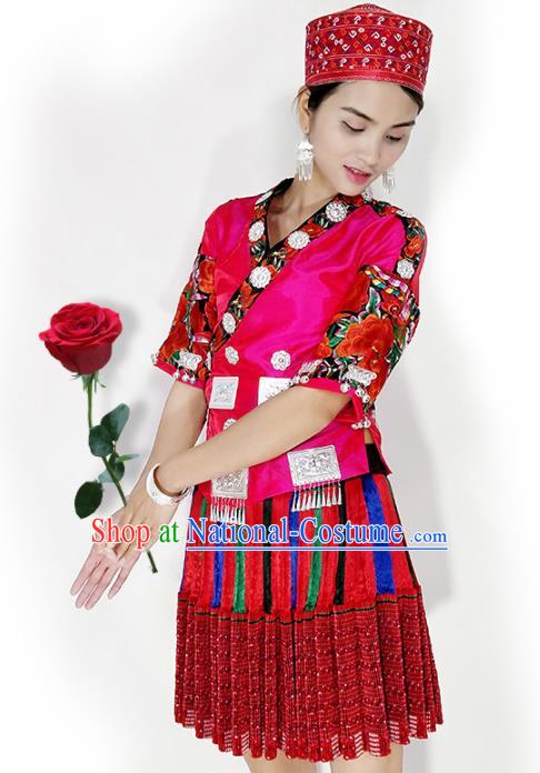 Chinese Traditional Hmong Ethnic Female Costume Miao Nationality Folk Dance Pleated Skirt for Women