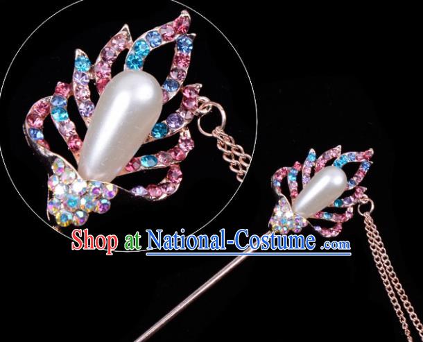 Professional Chinese Traditional Beijing Opera Hair Accessories Ancient Princess Pink Crystal Hairpins for Women