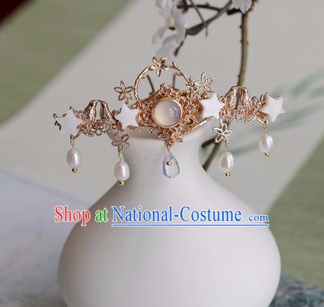 Chinese Traditional Hanfu Hair Accessories Ancient Princess Tassel Golden Hairpins for Women