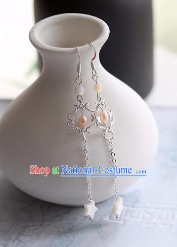 Chinese Traditional Hanfu Ear Accessories Ancient Princess Tassel Pearl Earrings for Women