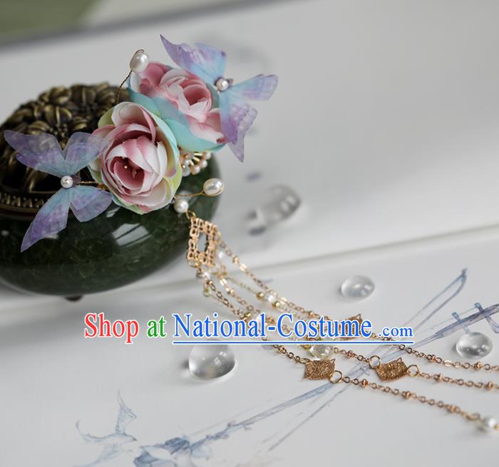 Chinese Traditional Hanfu Hair Accessories Ancient Princess Roses Butterfly Hair Claw Hairpins for Women