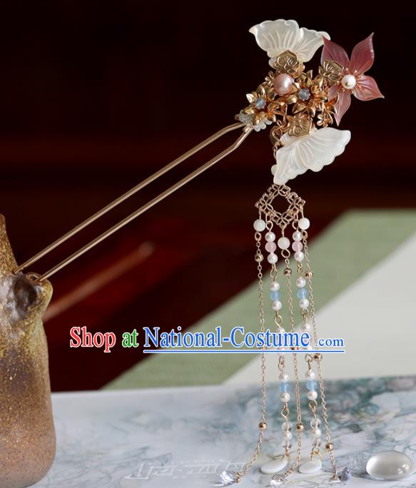 Chinese Traditional Hanfu Hair Accessories Ancient Princess Shell Butterfly Tassel Hairpins for Women