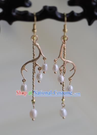 Chinese Traditional Hanfu Ear Accessories Ancient Princess Pearls Tassel Earrings for Women