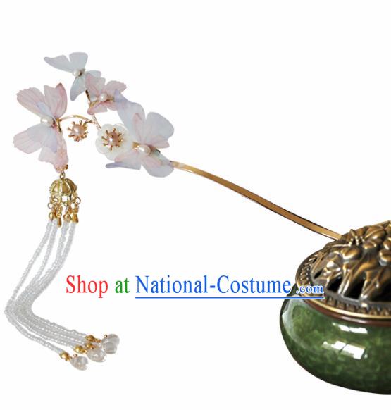 Chinese Ancient Princess Silk Butterfly Tassel Hairpins Traditional Hanfu Hair Accessories for Women