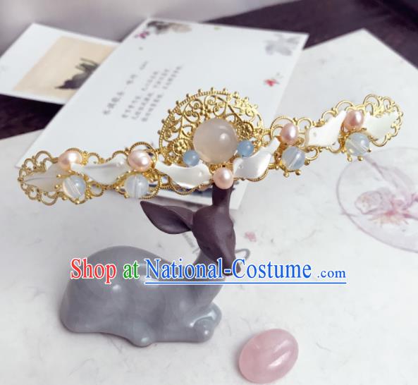 Chinese Ancient Princess Hairpins Rose Chalcedony Pearls Hair Crown Traditional Hanfu Hair Accessories for Women