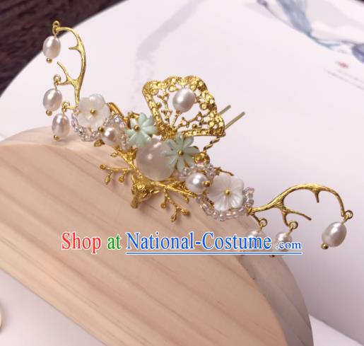 Chinese Ancient Princess Hairpins Golden Hair Crown Traditional Hanfu Hair Accessories for Women