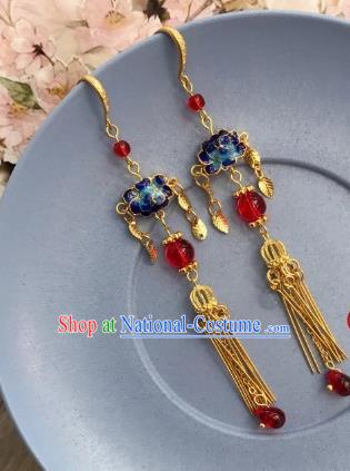 Chinese Traditional Hanfu Golden Ear Accessories Ancient Princess Hanfu Blueing Earrings for Women