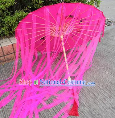 Chinese Ancient Drama Prop Rosy Ribbon Umbrella Traditional Handmade Umbrellas