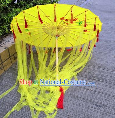 Chinese Ancient Drama Prop Yellow Ribbon Umbrella Traditional Handmade Umbrellas