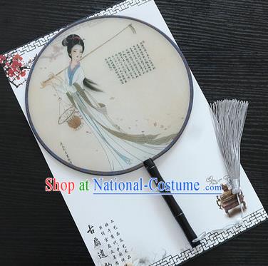 Chinese Traditional Palace Fans Ancient Princess Printing Round Fans for Women