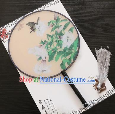 Chinese Traditional Palace Fans Ancient Princess Printing Morning Glory Round Fans for Women