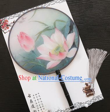 Chinese Traditional Palace Fans Ancient Princess Printing Lotus Round Fans for Women