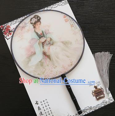 Chinese Traditional Palace Fans Ancient Princess Printing Beauty Round Fans for Women