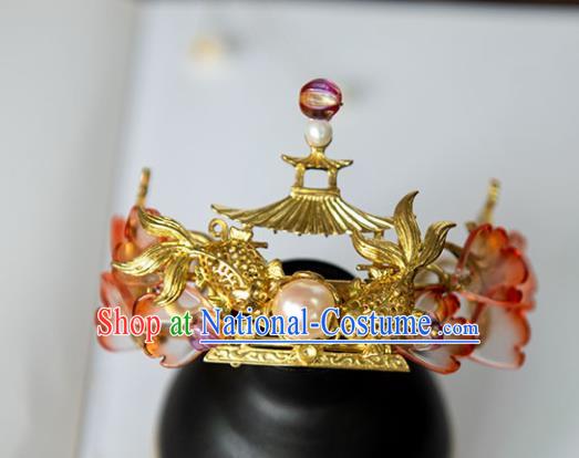 Chinese Ancient Princess Goldfish Hair Crown Hairpins Traditional Hanfu Hair Accessories for Women