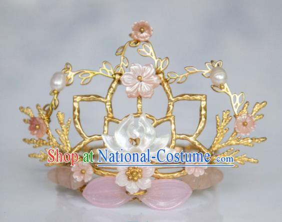 Chinese Ancient Princess Shell Lotus Hair Crown Hairpins Traditional Hanfu Hair Accessories for Women