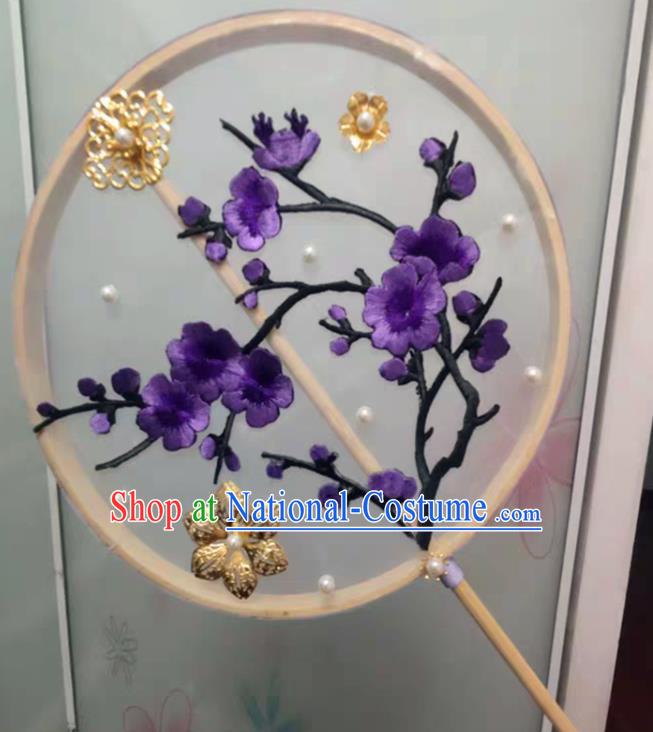 Chinese Traditional Palace Fans Ancient Princess Hanfu Embroidered Plum Blossom Round Fans for Women