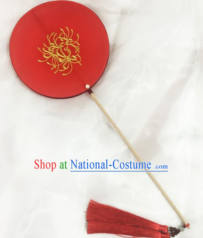 Chinese Traditional Palace Fans Ancient Princess Hanfu Wedding Red Round Fans for Women