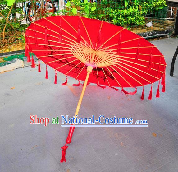 Chinese Ancient Princess Umbrella Traditional Handmade Red Tassel Umbrellas for Women