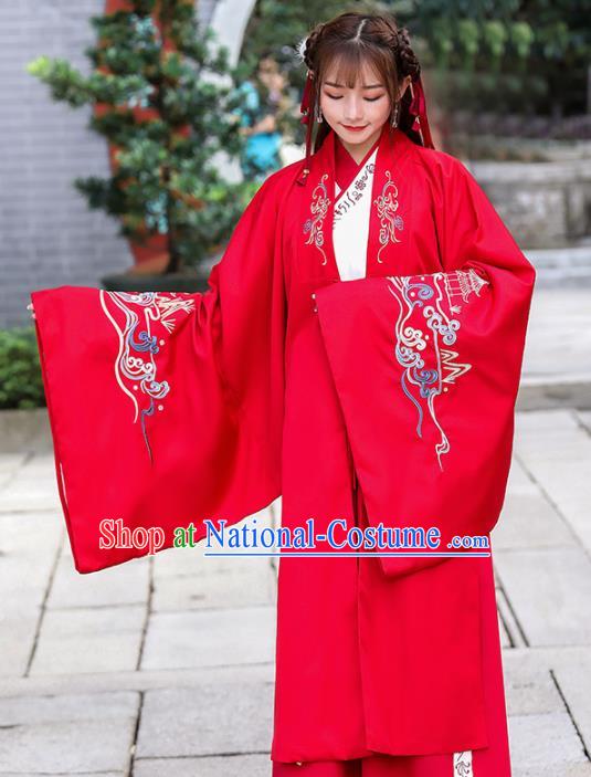 Traditional Chinese Jin Dynasty Princess Historical Costume Ancient Peri Red Hanfu Dress for Women