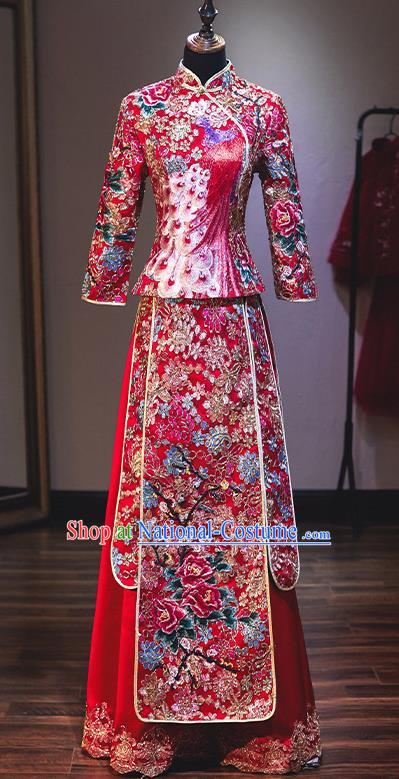 Chinese Traditional Wedding Diamante Xiuhe Suit Ancient Bride Embroidered Dress for Women