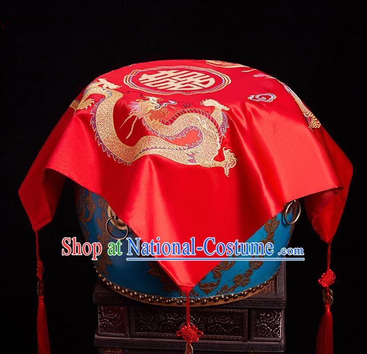 Chinese Ancient Wedding Headdress Curtain Traditional Handmade Embroidered Red Cover for Women