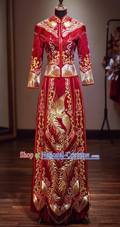 Chinese Traditional Wedding Red Xiuhe Suit Ancient Bride Embroidered Dress for Women