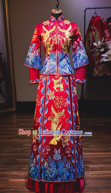 Chinese Traditional Bride Costume Wedding Xiuhe Suit Ancient Embroidered Phoenix Peony Dress for Women