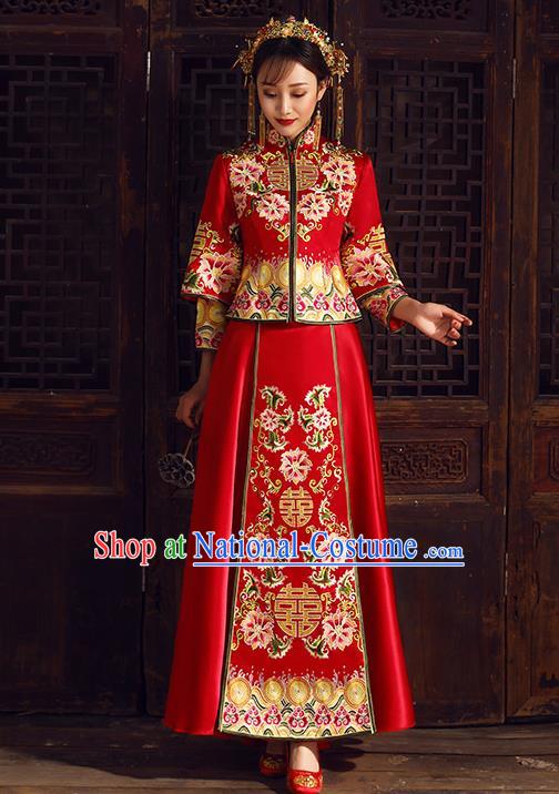 Chinese Traditional Bride Costume Embroidered Xiuhe Suit Ancient Wedding Dress for Women