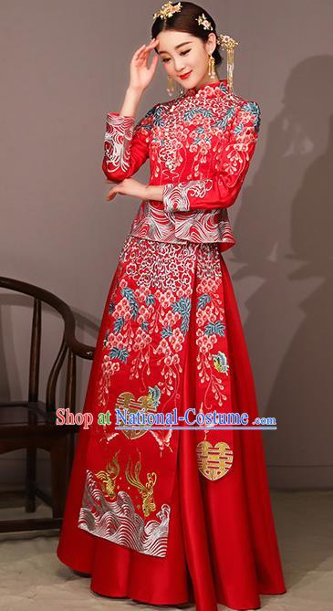 Chinese Traditional Bride Costume Embroidered Xiuhe Suit Ancient Wedding Dress for Women