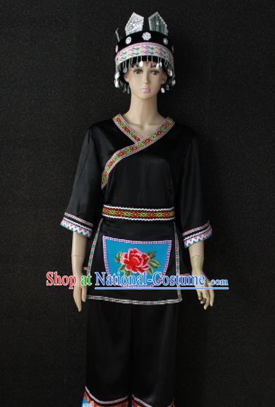 Chinese Traditional Miao Nationality Embroidered Black Clothing Ethnic Folk Dance Costume for Women