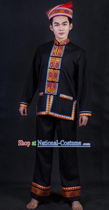 Chinese Traditional Yao Nationality Black Clothing Ethnic Festival Folk Dance Costume for Men