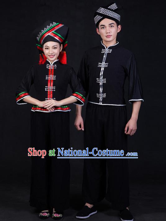 Chinese Traditional Ethnic Folk Dance Costumes Zhuang Nationality Clothing for Women for Men