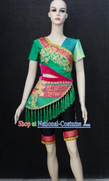 Chinese Traditional Folk Dance Costumes National Dance Green Clothing for Women