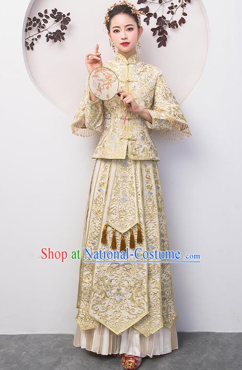 Chinese Traditional Bride Costume White Xiuhe Suit Ancient Wedding Embroidered Dress for Women