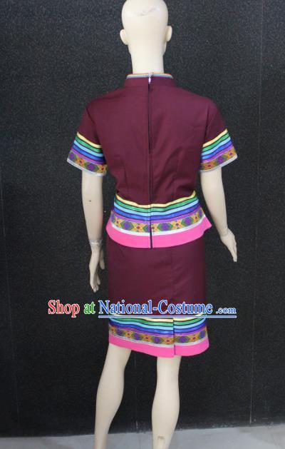 Chinese Traditional Zhuang Nationality Dress Ethnic Folk Dance Costume for Women