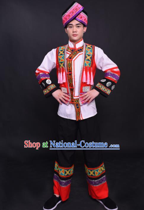 Chinese Traditional Ethnic White Costume Yao Nationality Festival Folk Dance Clothing for Men