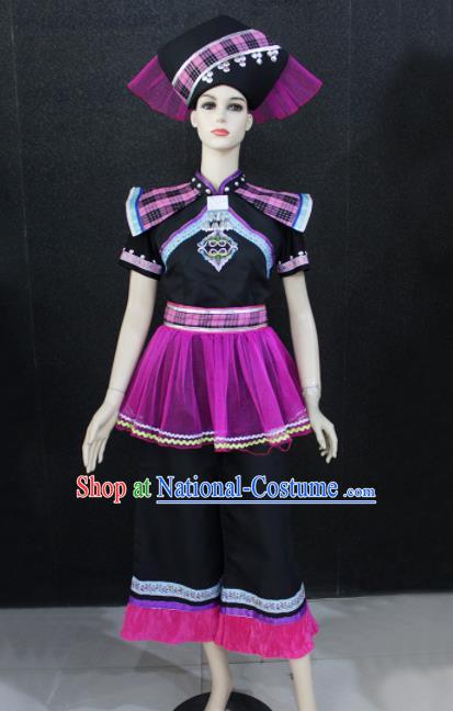 Chinese Traditional Zhuang Nationality Embroidered Clothing Ethnic Folk Dance Costume for Women