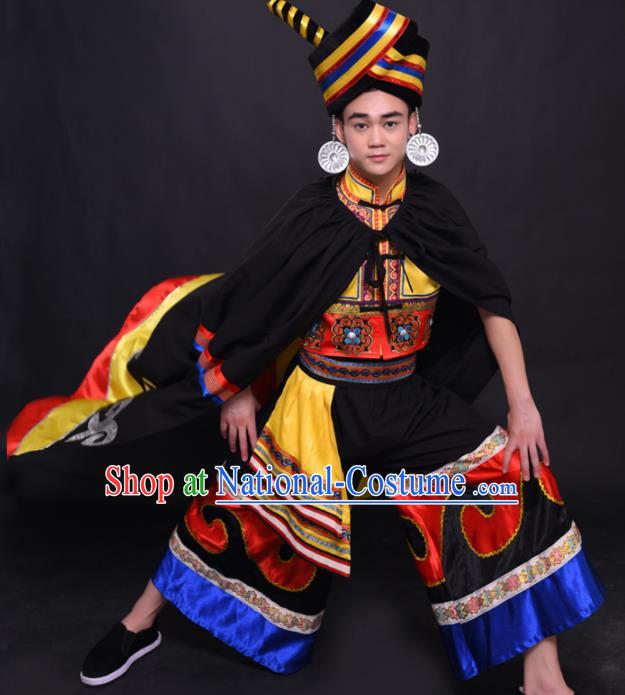 Chinese Traditional Ethnic Prince Golden Costume Yi Nationality Festival Folk Dance Clothing for Men