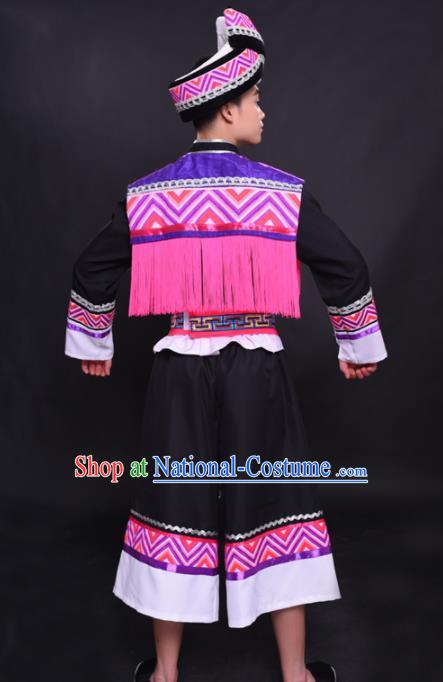 Chinese Traditional Ethnic Pink Tassel Costume Zhuang Nationality Festival Folk Dance Clothing for Men