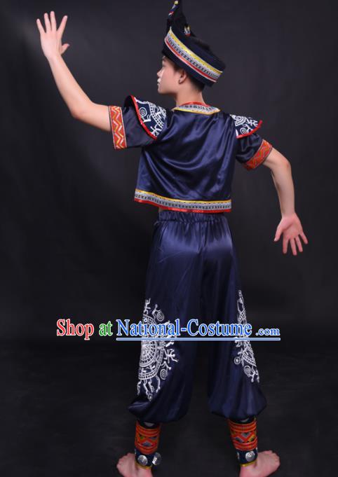 Chinese Traditional Ethnic Navy Costume Zhuang Nationality Festival Folk Dance Clothing for Men