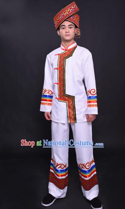 Chinese Traditional Ethnic White Costume Yao Nationality Festival Folk Dance Clothing for Men