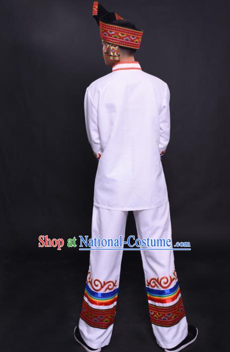 Chinese Traditional Ethnic White Costume Yao Nationality Festival Folk Dance Clothing for Men